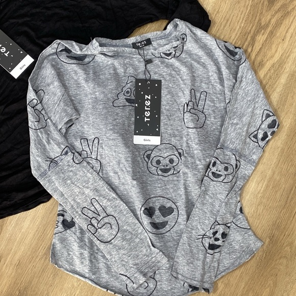 2 Terez girls Black and Gray Long Sleeve Tops size medium - Picture 2 of 6